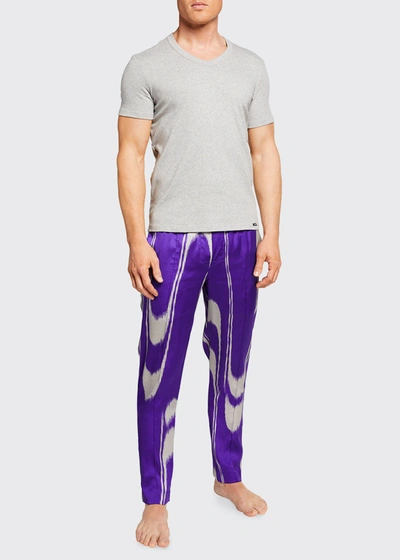 Shop Tom Ford Men's Swirl-print Silk Pajama Pants In Purplegrey