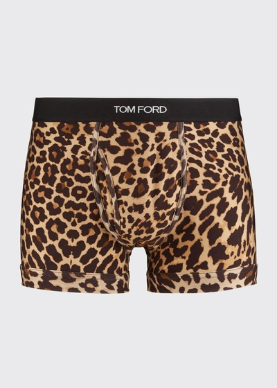 Shop Tom Ford Men's Reflected Leopard-print Boxer Briefs In Caramel