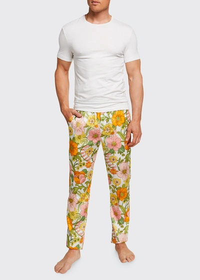 Shop Tom Ford Men's 60s Floral-print Pajama Pants In Pink Orange