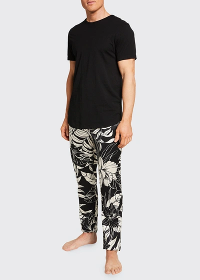 Shop Tom Ford Men's Hibiscus-print Pajama Pants In Blackoff White
