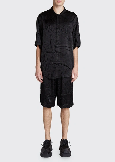 Shop Balenciaga Men's Fluid Satin Sport Shirt In Noir