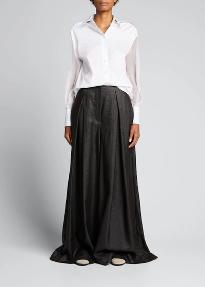 Brunello Cucinelli Mixed-media Monili Balloon-sleeve Top In C159 White