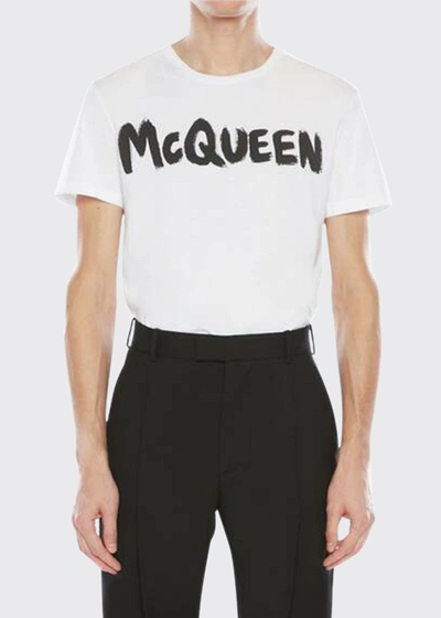 Shop Alexander Mcqueen Men's Logo Graffiti-print T-shirt In Ivory/mult