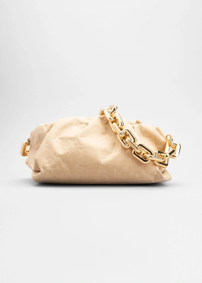Shop Bottega Veneta Pouch Paper Chain Clutch Bag In Tan