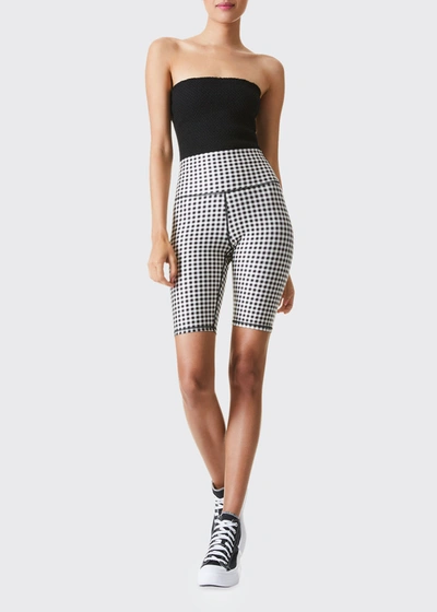 Shop Alice And Olivia Aaron High-waist Biker Shorts In Gingham Sm Black