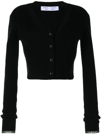 Shop Proenza Schouler White Label Ribbed-knit Cropped Cardigan In Black