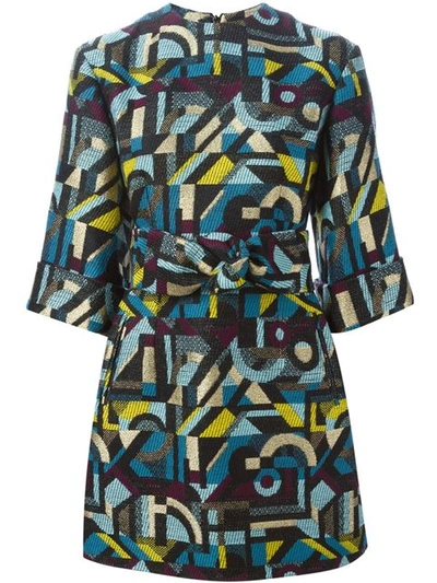 Olympia Le-tan Abstract Woven Mini Dress In Turquoise