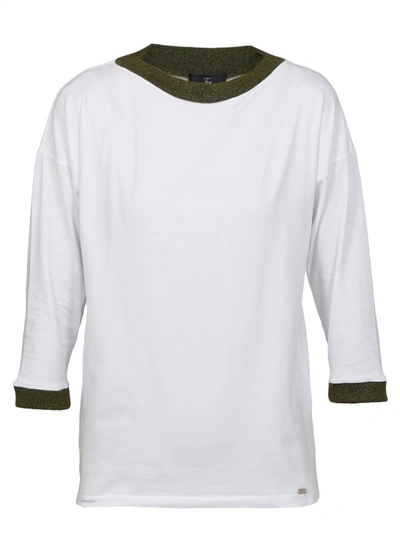 Shop Fay Contrast Trim Long Sleeve T In White