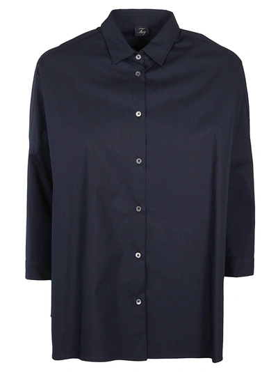 Shop Fay Cropped Sleeve Buttoned Shirt In Navy