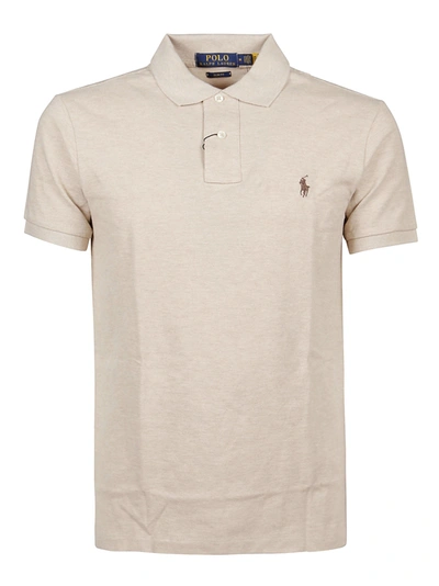 Shop Polo Ralph Lauren Logo Embroidered Polo Shirt In Beige