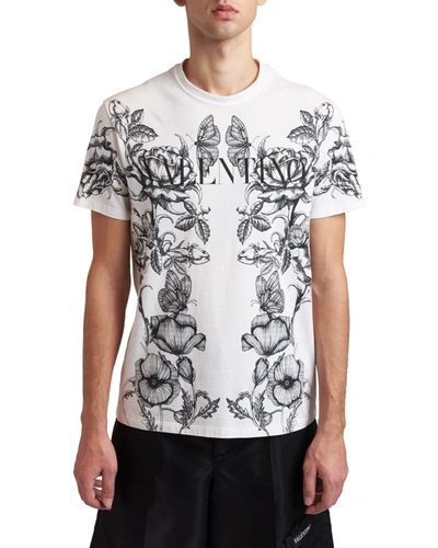 Shop Valentino Men's Blooming Logo-print T-shirt In White/black