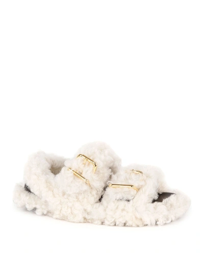 Shop Marni Fussbett Shearling Double-buckle Sandals In White