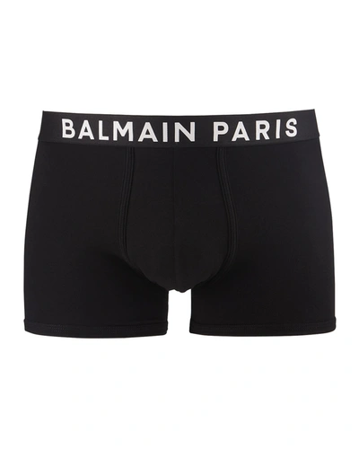 Shop Balmain Men's Logo-band Boxer Briefs In 001 Black