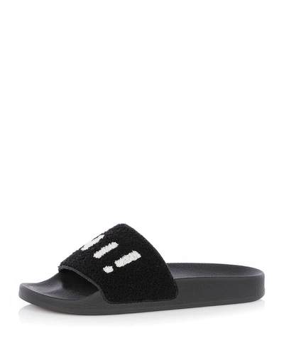 Shop Marni Terry Logo Slide Pool Sandals In Blackwhit