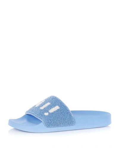 Shop Marni Terry Logo Slide Pool Sandals In Babyblue