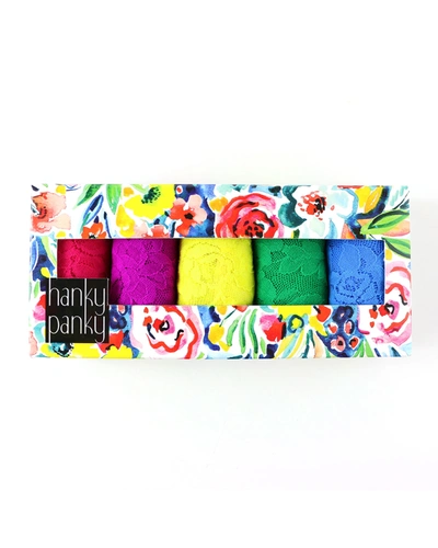 Shop Hanky Panky 5-pack Original-rise Multicolor Lace Thongs In Brilliant Blooms