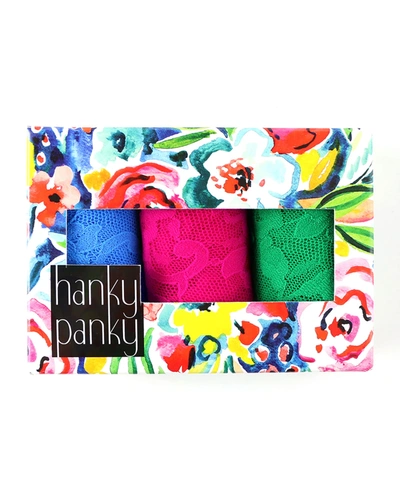 Shop Hanky Panky 3-pack Low-rise Multicolor Lace Thongs In Brilliant Blooms