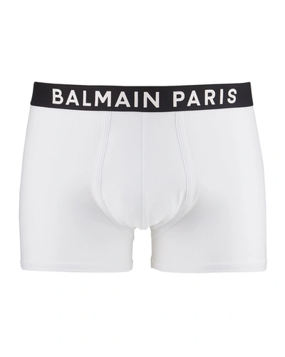 Shop Balmain Men's Logo-band Boxer Briefs In 100 White