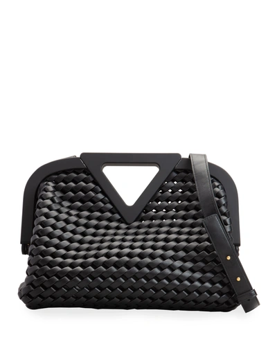 Shop Bottega Veneta Point Slanted Intrecciato Triangle Top Handle Bag In Black/gold