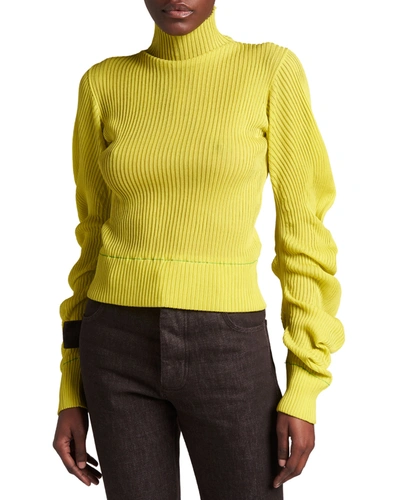 Shop Bottega Veneta Turtleneck Ribbed Silk Spiral Sweater In Kiwi