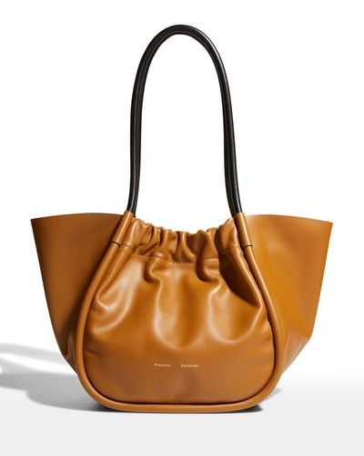 Shop Proenza Schouler Large Ruched Smooth Leather Tote Bag In Tapenade