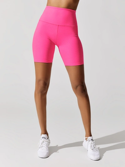 Shop Beyond Yoga High Waisted Biker Short In Electric Pink Heather
