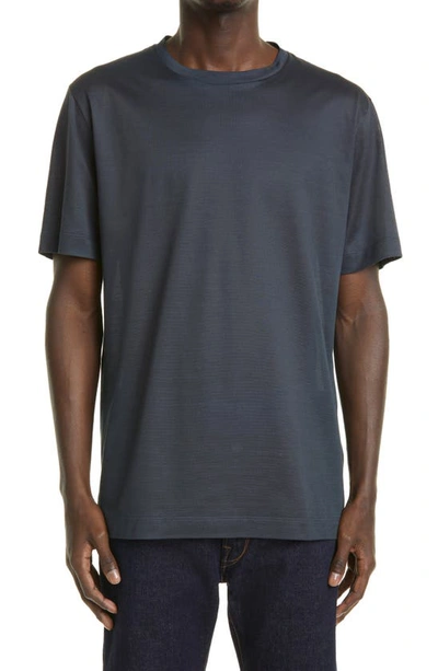 Shop Canali Solid Crewneck T-shirt In Dark Blue