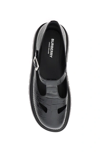Shop Burberry Aldwych T-bar Scool Shoes In Embossed Leather In Black