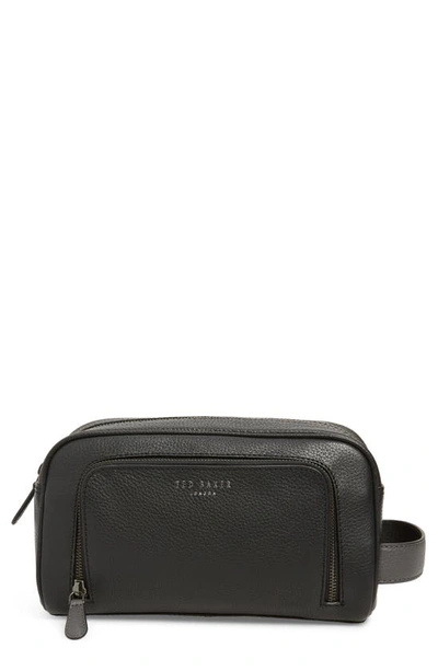 Shop Ted Baker Core Leather Dopp Kit In Black