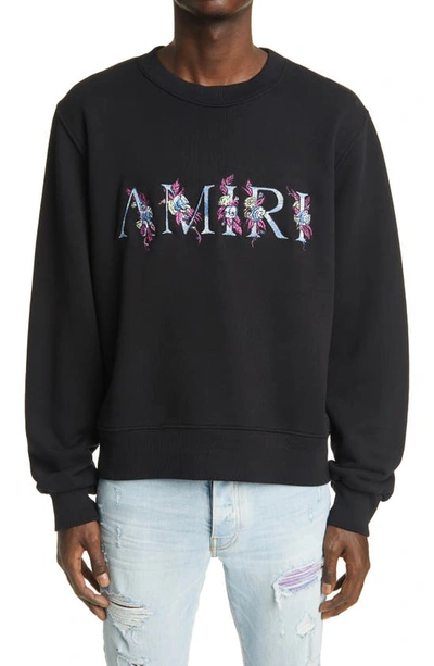 Shop Amiri Floral Logo Sweatshirt In Black