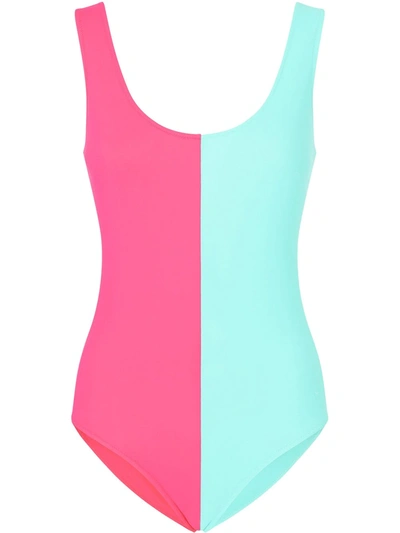 Shop Dolce & Gabbana Two-tone Open-back Swimsuit In Pink
