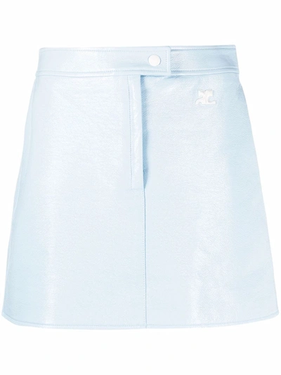 Shop Courrèges Faux-leather Mini Skirt In Blue