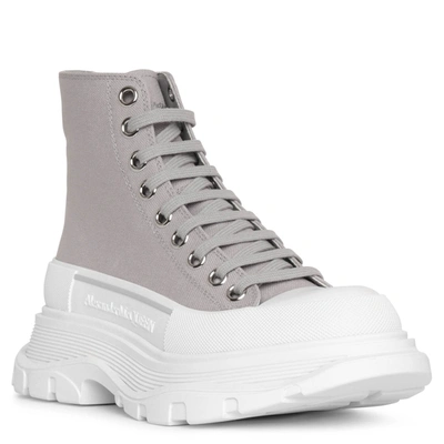 Shop Alexander Mcqueen Tread Slick Grey Canvas Ankle Boots