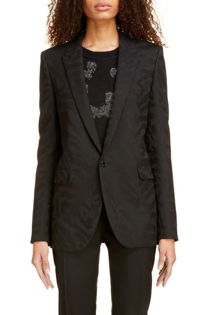 Shop Saint Laurent Shadow Tiger Print Wool Blazer In Noir