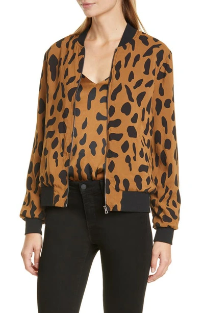 Shop L Agence Ollie Cheetah Print Silk Bomber Jacket In Camel/ Black Animal