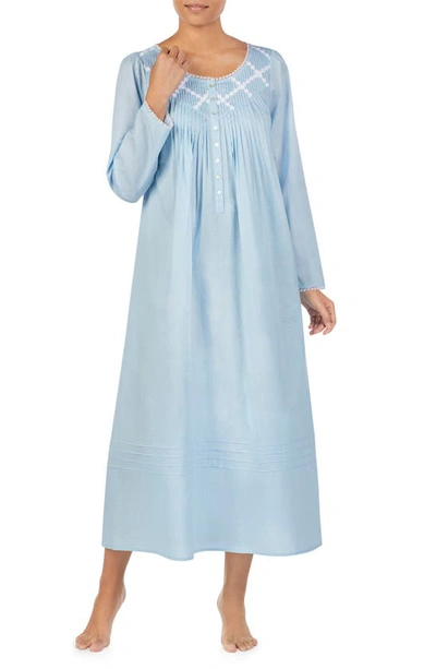 Eileen West Lace-trimmed Cotton Ballet-length Nightgown In Solid Blue