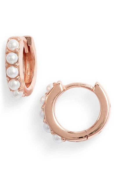 Shop Olivia Burton Imitation Pearl Huggie Hoop Earrings In Rose Gold