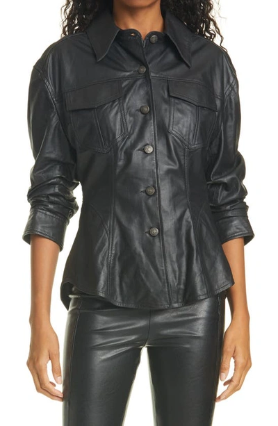 Shop Cinq À Sept Canyon Scrunched Leather Jacket In Black