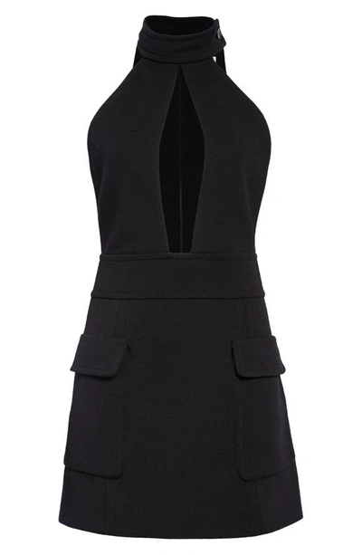 Shop Saint Laurent Cutout Halter Wool Jersey Minidress In 1000 Noir