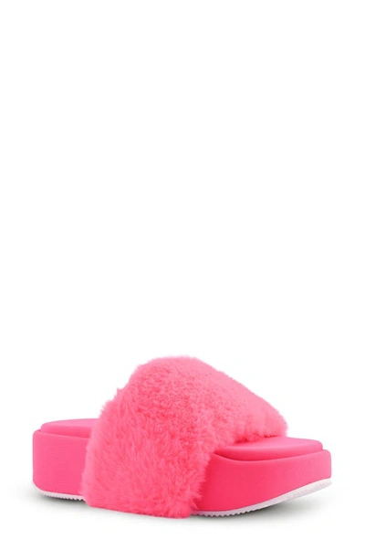 Pink Nine West Womens Faux Fur Slide Slipper, Slippers