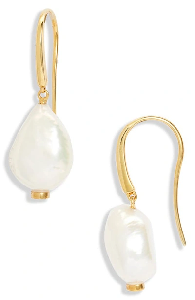 Monica Vinader Nura Pearl Drop Earrings In 18ct Gold Vermeil/st Silver