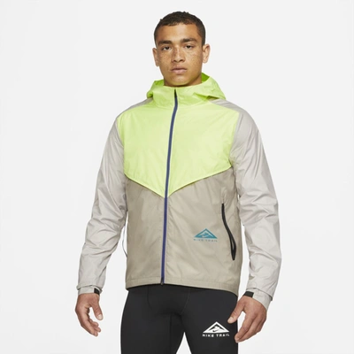 Shop Nike Windrunner Men's Trail Running Jacket In Light Lemon Twist,moon Fossil,college Grey,bright Spruce