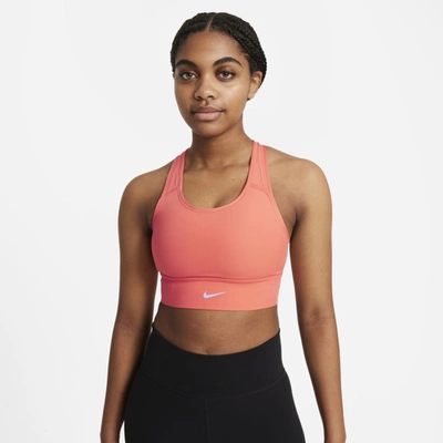 Shop Nike Dri-fit Swoosh Women's Medium-support 1-piece Padded Longline Sports Bra In Magic Ember,sequoia,aluminum
