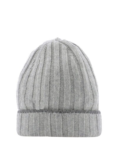 Shop Brunello Cucinelli Ribbed Beanie In Grey