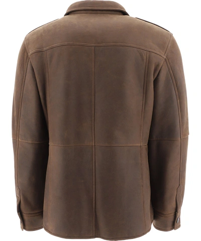 Shop Brunello Cucinelli Shearling Overshirt In Brown