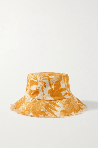 Shop Zimmermann Printed Linen-twill Bucket Hat In Orange