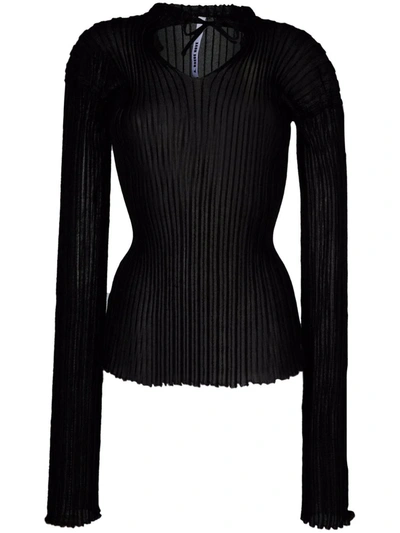 Shop A. Roege Hove Bow-detail Ribbed-knit Top In Black