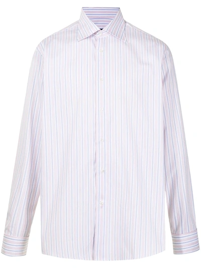 Shop Canali Multi-stripe Cotton Shirt In Blue