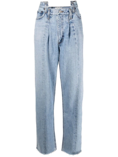 Shop Agolde Pieced Angled Straight-leg Jeans In Blue