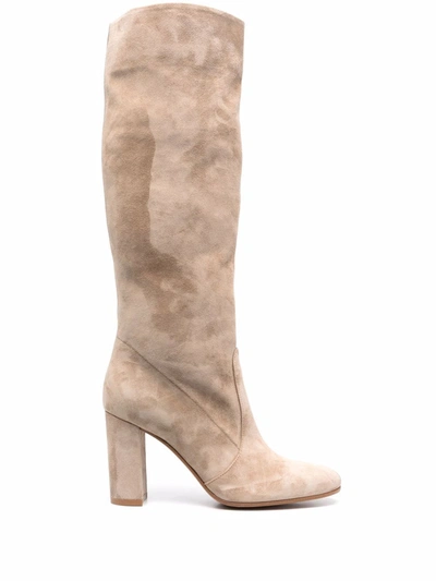 Shop Gianvito Rossi Suede Knee-high Boots In Neutrals